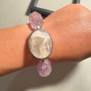 Amethyst bracelet, pink rabbit fur accessories, irregular amethyst